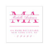 明るい赤紫色イニシャルと名前の書道差出人住所 セルフインキングスタンプ (デザイン)