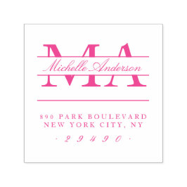 明るい赤紫色イニシャルと名前の書道差出人住所 セルフインキングスタンプ