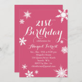 明るい赤紫色ウィンター21歳の誕生日招待状 招待状 (正面/裏面)