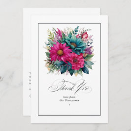 明るい赤紫色エレガントとエメラルドグリーン結婚ズ サンキューカード