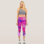 明るい赤紫色エレガントとダークブルーライムライトアジサイ カプリレギンス (正面)