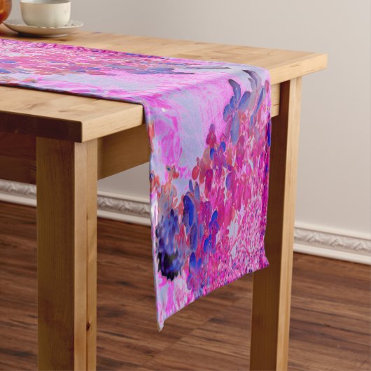 明るい赤紫色エレガントとダークブルーライムライトアジサイ ショートテーブルランナー (インサイチュ)