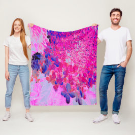 明るい赤紫色エレガントとダークブルーライムライトアジサイ フリースブランケット