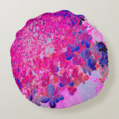 明るい赤紫色エレガントとダークブルーライムライトアジサイ ラウンドクッション (裏面)