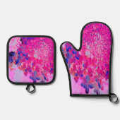 明るい赤紫色エレガントとダークブルーライムライトアジサイ 鍋つかみ&鍋敷きセット (正面)