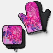 明るい赤紫色エレガントとダークブルーライムライトアジサイ 鍋つかみ&鍋敷きセット (正面/裏面)