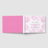 明るい赤紫色エレガントピンクとグレーのフローラ牡丹結婚の ゲストブック (全面)