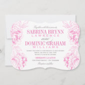明るい赤紫色エレガントピンクとグレーのフローラ牡丹結婚の 招待状 (正面)