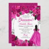明るい赤紫色エレガントピンクシルバーフローラキンセアニェライン 招待状 (正面/裏面)