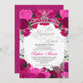明るい赤紫色エレガントピンクシルバーフローラキンセアニェラ 招待状 (正面/裏面)