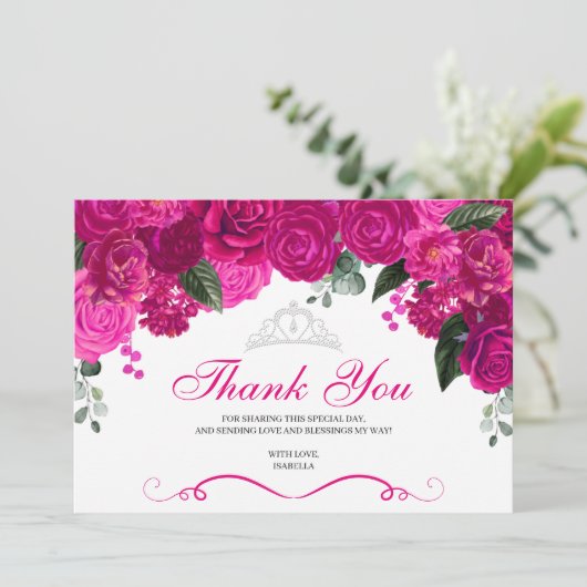 明るい赤紫色エレガントピンクシルバーフローラキンセアニェラTh サンキューカード (スタンド正面)