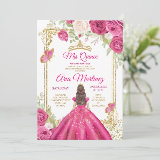 明るい赤紫色エレガントピンクフローラドレスミクリン 招待状 (スタンド正面)