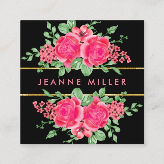 明るい赤紫色エレガントピンクローズフラワーウェディングプランナー スクエア名刺 (正面)