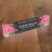 明るい赤紫色エレガントピンクローズフラワーズマネージャーブラック デスクネームプレート (側面)