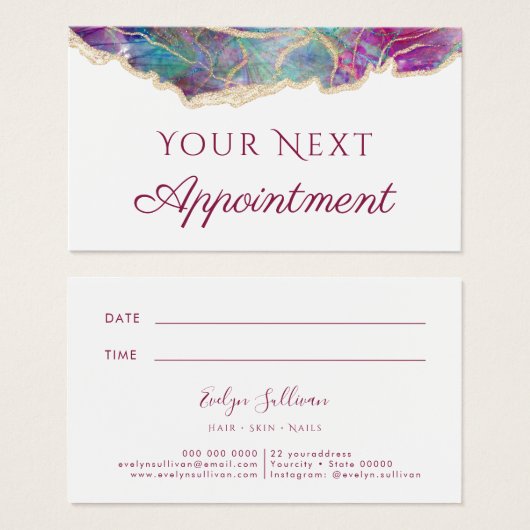 明るい赤紫色オパールデザインアポイントメントカード (正面&裏面)