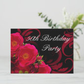 明るい赤紫色ガーデンバラ女子50歳バースデーパーティー 招待状 (スタンド正面)