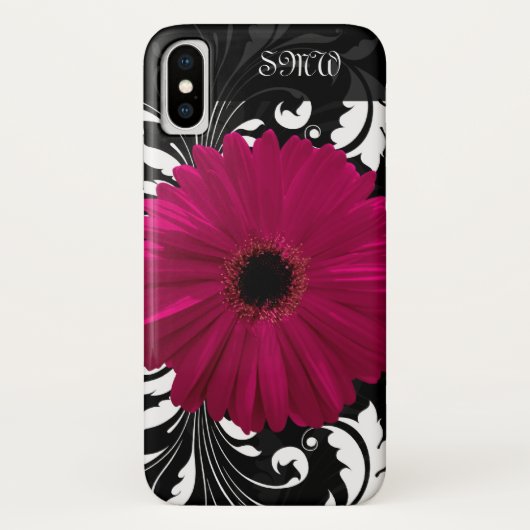 明るい赤紫色ガーベラデイジーと白黒スワール Case-Mate iPhoneケース (裏面)