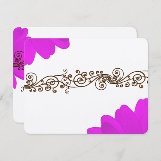 明るい赤紫色ガーベラデイジーウェディングRSVP 出欠カード (正面/裏面)