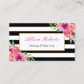 明るい赤紫色ガーリーフローラメイクアップアーティスト美しいサロン 名刺 (正面)