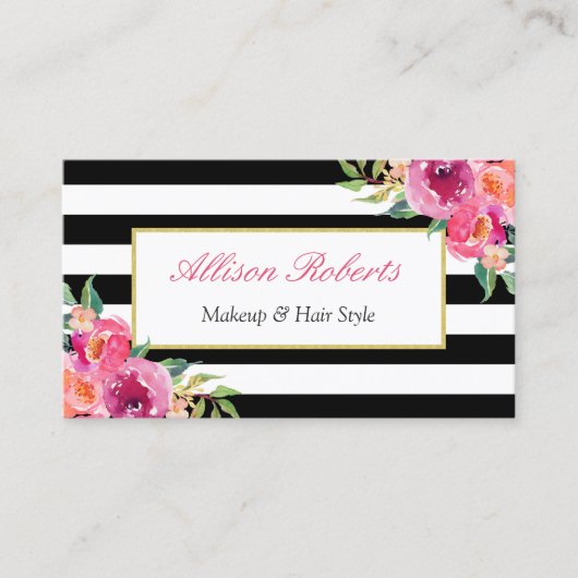 明るい赤紫色ガーリーフローラメイクアップアーティスト美しいサロン 名刺 (正面)