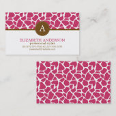 明るい赤紫色キリン模様モノグラム 名刺 (正面/裏面)