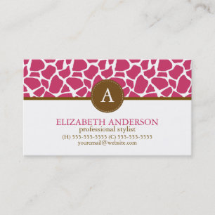 明るい赤紫色キリン模様モノグラム 名刺