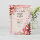 明るい赤紫色キングプロテアフラワーブケッツ記念日 招待状 (スタンド正面)