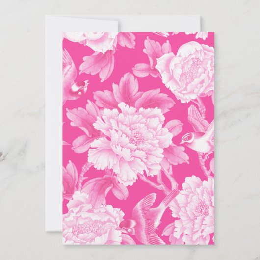 明るい赤紫色クラシックフローラChinoiserie庭園の結婚式 招待状 (裏面)