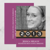 明るい赤紫色クラス鍵卒業招待状 招待状 (正面/裏面)