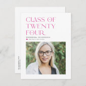 明るい赤紫色クラス2024ミニマモダンリスト卒業 案内ポストカード