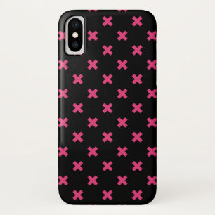 明るい赤紫色クロステッチオンブラック iPhone X ケース