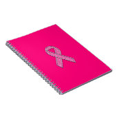 明るい赤紫色グリッタースタイルピンクリボン認識度 ノートブック (右側)