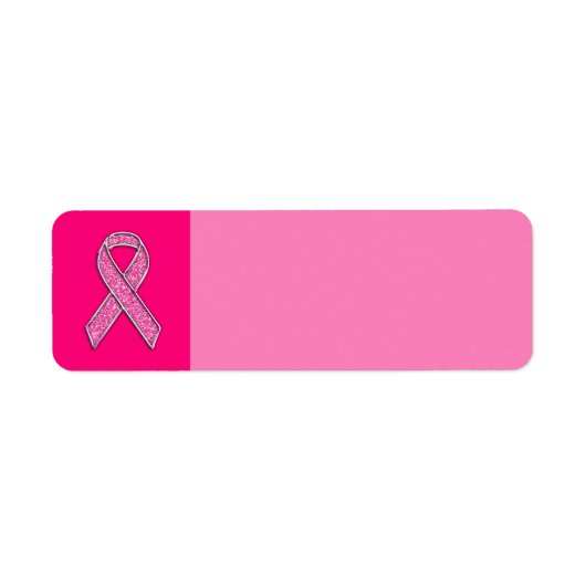 明るい赤紫色グリッタースタイルピンクリボン認識度 ラベル (正面)
