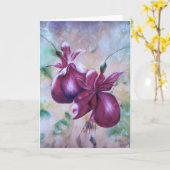 明るい赤紫色グリーティングカード カード (黄色い花)