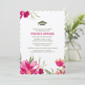 明るい赤紫色グリーンウォーター色フローラ卒業パーティー 招待状 (スタンド正面)