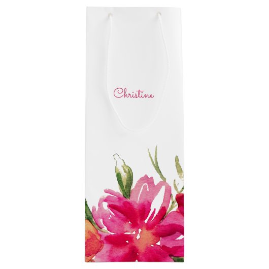 明るい赤紫色グリーンウォーター色フローラ結婚ズ ワインギフトバッグ (正面)