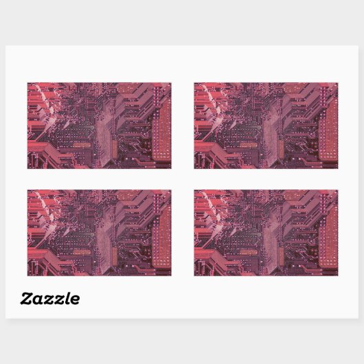 明るい赤紫色サイバー回路ボードテックアートエレクトロニクス 長方形シール (シート)