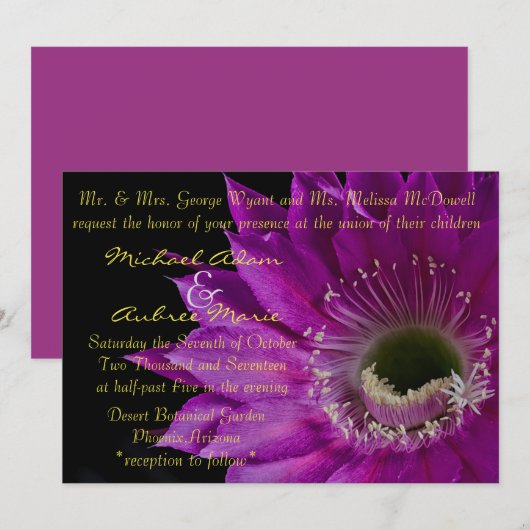 明るい赤紫色サボテン花招待状 招待状 (正面/裏面)