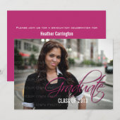 明るい赤紫色スエレガントクリプト写真卒業招待状 招待状 (正面/裏面)