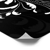 明るい赤紫色スクロールガーベラデイジー（白黒） ポスター (角)