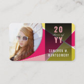 明るい赤紫色スタイリッシュ幾何学線モダン写真研究科 コーリングカード (正面)