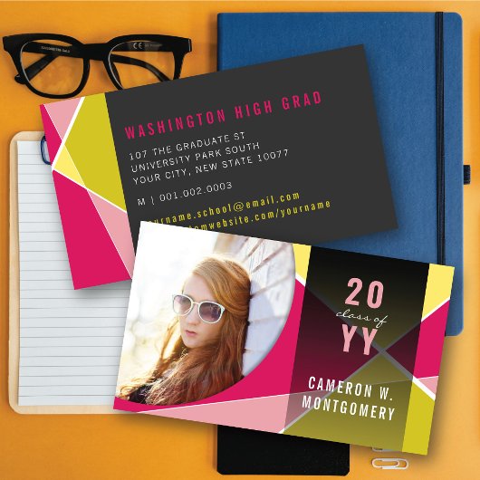 明るい赤紫色スタイリッシュ幾何学線モダン写真研究科 コーリングカード