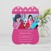 明るい赤紫色スターズモダンオブデイビッドバルミツワー招待状 招待状 (スタンド正面)