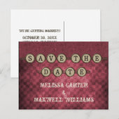 明るい赤紫色スチームパンク鍵日付ポストカードの保存 案内ポストカード (正面/裏面)