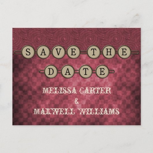 明るい赤紫色スチームパンク鍵日付ポストカードの保存 案内ポストカード (正面)