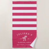明るい赤紫色ストライプパーソナライズされたバチェロレッテ週末 ビーチタオル (正面)