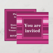 明るい赤紫色ストライプ招待 招待状 (正面/裏面)