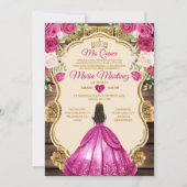 明るい赤紫色スペインのピンクフローラウッドミスカンス 招待状 (正面)