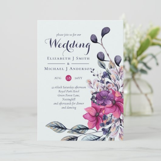 明るい赤紫色セージ秋の秋の結婚式招待状Envl. (スタンド正面)