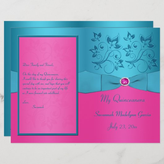 明るい赤紫色ターコイズフローラキンセアニェラプログラム (正面/裏面)